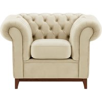 Fauteuil Chesterfield Wood, beige clair - Velluto 2, Couleur des pieds: Chêne foncé