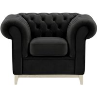 Fauteuil Chesterfield Wood, noir - Velluto 20, Couleur des pieds: Blanc