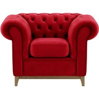Fauteuil Chesterfield Wood, rouge - Velluto 7, Couleur des pieds: Noir wax
