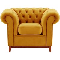 Fauteuil Chesterfield Wood, moutarde - Velluto 8, Couleur des pieds: aveo