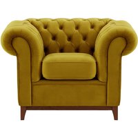 Fauteuil Chesterfield Wood, olive - Velluto 9, Couleur des pieds: Chêne foncé