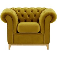 Fauteuil Chesterfield Wood, olive - Velluto 9, Couleur des pieds: Chêne clair