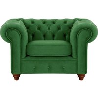 Fauteuil Chesterfield Max, vert foncé - Velluto 10, Couleur des pieds: Chêne foncé