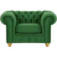 Fauteuil Chesterfield Max, vert foncé - Velluto 10, Couleur des pieds: Chêne clair