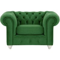 Fauteuil Chesterfield Max, vert foncé - Velluto 10, Couleur des pieds: Blanc