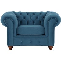 Fauteuil Chesterfield Max, bleu - Velluto 11, Couleur des pieds: Chêne foncé