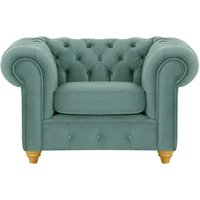 Fauteuil Chesterfield Max, bleu - Velluto 12, Couleur des pieds: Chêne clair
