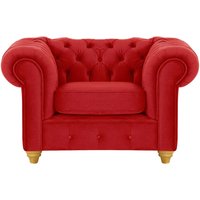 Fauteuil Chesterfield Max, rouge - Velluto 7, Couleur des pieds: Chêne clair