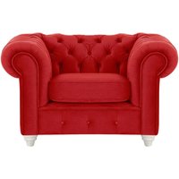Fauteuil Chesterfield Max, rouge - Velluto 7, Couleur des pieds: Blanc