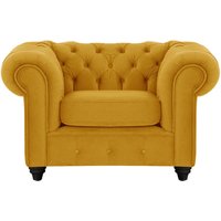 Fauteuil Chesterfield Max, moutarde - Velluto 8, Couleur des pieds: Noir