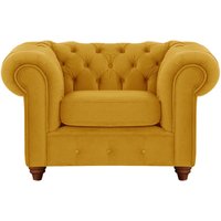 Fauteuil Chesterfield Max, moutarde - Velluto 8, Couleur des pieds: Chêne foncé