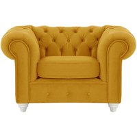 Fauteuil Chesterfield Max, moutarde - Velluto 8, Couleur des pieds: Blanc
