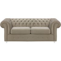 Chesterfield Max – Canapé deux places avec fonction de couchage, beige - Velluto 3, Couleur des pieds: Blanc