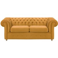 Chesterfield Max – Canapé deux places avec fonction de couchage, moutarde - Velluto 8, Couleur des pieds: Chêne clair