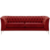 Canapé 2,5 places Chesterfield Modern, rouge - Velluto 7, Couleur des pieds: Métal chromé