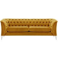 Canapé 2,5 places Chesterfield Modern, moutarde - Velluto 8, Couleur des pieds: Métal chromé