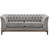 Canapé deux places Chesterfield Modern Wood, gris clair - Velluto 15, Couleur des pieds: Chêne foncé