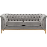 Canapé deux places Chesterfield Modern Wood, gris clair - Velluto 15, Couleur des pieds: Chêne clair