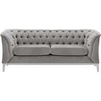 Canapé deux places Chesterfield Modern Wood, gris clair - Velluto 15, Couleur des pieds: Blanc