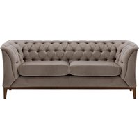 Canapé deux places Chesterfield Modern Wood, gris éléphant - Velluto 17, Couleur des pieds: Chêne foncé