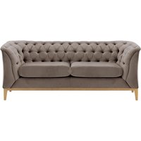 Canapé deux places Chesterfield Modern Wood, gris éléphant - Velluto 17, Couleur des pieds: Chêne clair