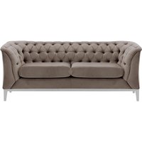 Canapé deux places Chesterfield Modern Wood, gris éléphant - Velluto 17, Couleur des pieds: Blanc