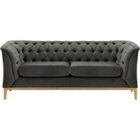 Canapé deux places Chesterfield Modern Wood, graphite - Velluto 19, Couleur des pieds: Chêne clair