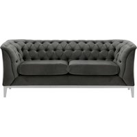 Canapé deux places Chesterfield Modern Wood, graphite - Velluto 19, Couleur des pieds: Blanc