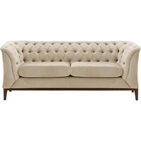 Canapé deux places Chesterfield Modern Wood, beige clair - Velluto 2, Couleur des pieds: Chêne foncé