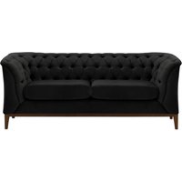 Canapé deux places Chesterfield Modern Wood, noir - Velluto 20, Couleur des pieds: Chêne foncé