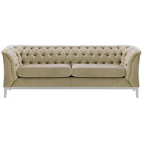 Canapé 2,5 places Chesterfield Modern Wood, beige - Velluto 3, Couleur des pieds: Blanc