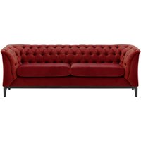 Canapé 2,5 places Chesterfield Modern Wood, rouge - Velluto 7, Couleur des pieds: Noir