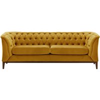 Canapé 2,5 places Chesterfield Modern Wood, moutarde - Velluto 8, Couleur des pieds: Chêne foncé