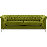 Canapé 2,5 places Chesterfield Modern Wood, olive - Velluto 9, Couleur des pieds: Blanc