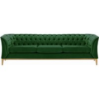 Canapé trois places Chesterfield Modern Wood, vert foncé - Velluto 10, Couleur des pieds: Chêne clair