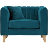 Fauteuil Mary, Velluto 36 - Bleu paon, Couleur des pieds: Chêne clair
