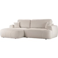 Satell – canapé d’angle gauche avec fonction lit, Teddy latte - café au lait
