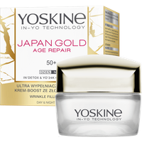 Yoskine Japan Gold krem do twarzy na dzień i noc 50+ z 24k złotem, peptydem i ekstraktem z mirtu 50 ml
