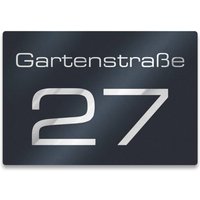 Hausnummernschild in Anthrazit aus Edelstahl mit Straße & Hausnummer