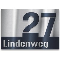 Hausnummernschild aus Edelstahl mit Straße in Anthrazit
