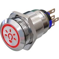 Metzler - Druckschalter 19mm - LED Symbol Licht 230 V Rot - IP67 IK10 - Edelstahl - Flach - Lötkontakte
