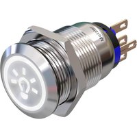 Metzler - Druckschalter 19mm - LED Symbol Licht 230 V Weiß - IP67 IK10 - Edelstahl - Flach - Lötkontakte