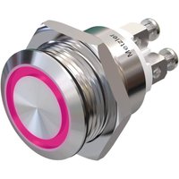 Metzler - Drucktaster 19mm - LED Ringbeleuchtung Pink - IP67 IK10 - Edelstahl - Flach - Schraubkontakte