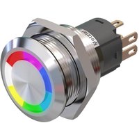 Metzler - Drucktaster 19mm - LED Ringbeleuchtung RGB - IP67 IK10 - Edelstahl - Flach - Lötkontakte