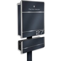 Metzler Briefkasten Standfuß Anthrazit Gravur + Zeitungsfach optional | 01