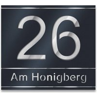 Metzler Tafel aus Edelstahl mit Hausnummer und Straße Farboptionen wählbar