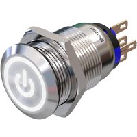 Metzler - Drucktaster 19mm - LED Symbol Power Weiß - IP67 IK10 - Edelstahl - Flach - Lötkontakte