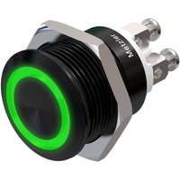 Metzler - Drucktaster 19mm - LED Ringbeleuchtung Grün - IP67 IK10 - Aluminium - Flach - Schraubkontakte