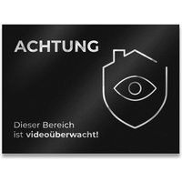 Hinweisschild aus Edelstahl 11 x 8 cm Achtung Dieser Bereich ist Videoüberwacht schwarz RAL9005
