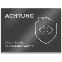 Hinweisschild aus Edelstahl 11 x 8 cm Achtung Dieser Bereich ist Videoüberwacht Eisenglimmer DB 703